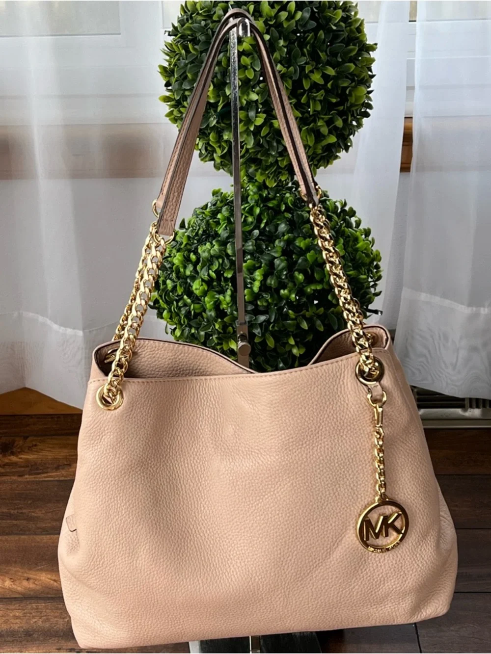 Michael Kors Jet Set Chain Shoulder Bag Dusty Pink Pebbled Leather Large